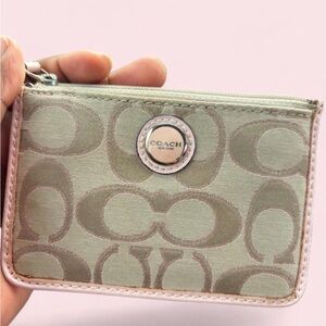 Coach Canvas Card Case with Pink Trim